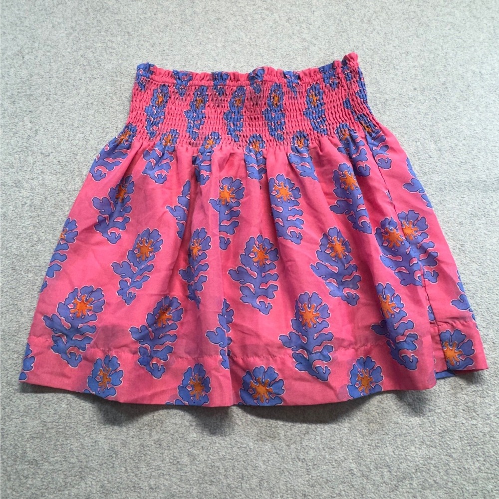 J Marie Womens M Pink Floral Mini Skort Smocked Waist Built In Shorts Festival